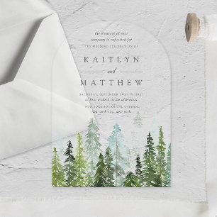 Invitaciones Acrílicas La Colección de Boda del Bosque de Pinos Acuarela