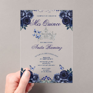 Invitaciones Acrílicas La Corona Azul Floral Plata De La Marina Mexicana