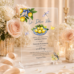 Invitaciones Acrílicas La Dolce Vita Limones y Boda de Pájaros