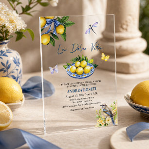 Invitaciones Acrílicas La Dolce Vita Limones y Pájaro Despedida de Solter