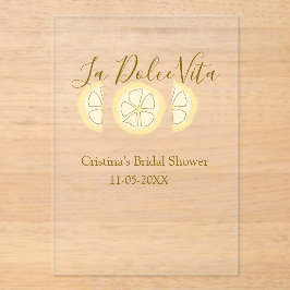 Invitaciones Acrílicas La Dolce Vita yellow lemon bridal shower pastel bo