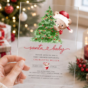 Invitaciones Acrílicas La ducha de bebé de Santa