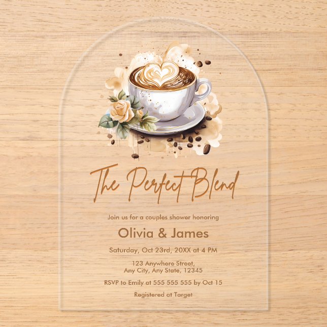 Invitaciones Acrílicas La ducha perfecta para Bodas de café blend (Anverso)