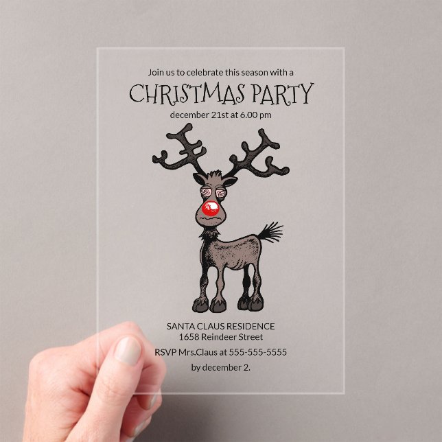 Invitaciones Acrílicas La fantástica fiesta de Navidad de Rudolph (Insitu (portátil))