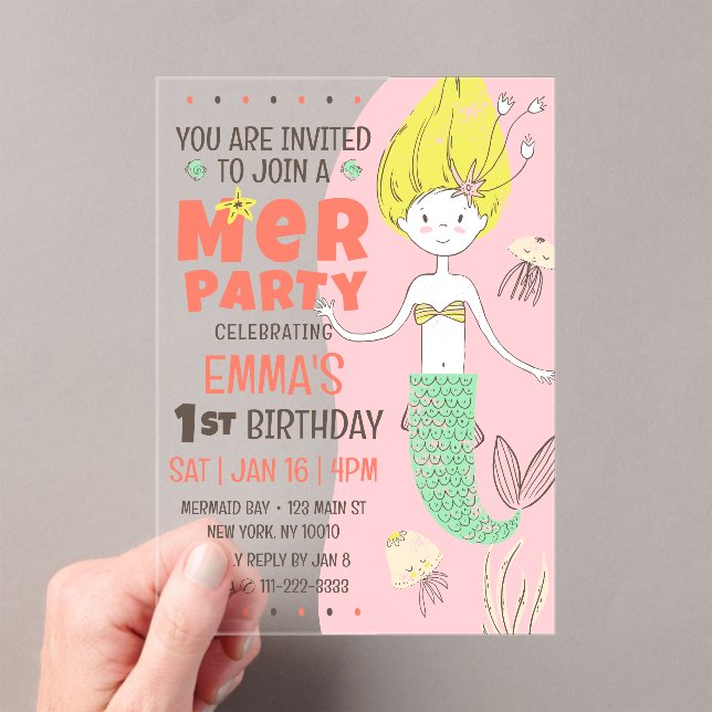Invitaciones Acrílicas La fiesta de cumpleaños de la sirena moderna (Insitu (portátil))