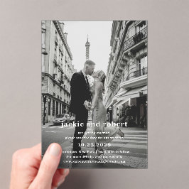 Invitaciones Acrílicas La foto mínima moderna de la boda salva la fecha