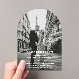 Invitaciones Acrílicas La foto mínima moderna de la boda salva la fecha