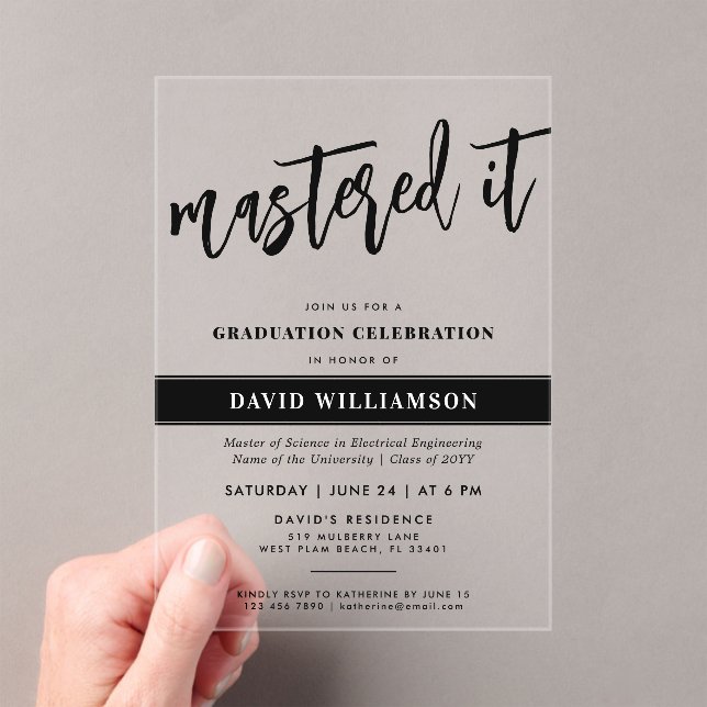 Invitaciones Acrílicas La graduación de maestría moderna la dominó (Insitu (portátil))