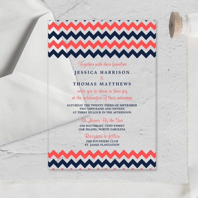 Invitaciones Acrílicas La moderna colección de Bodas de Chevron Navy & Co (Subido por el creador)