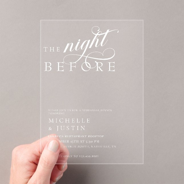 Invitaciones Acrílicas La noche anterior al ensayo Boda (Insitu (portátil))