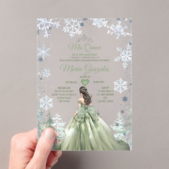 Invitaciones Acrílicas La princesa de invierno de Sage Green Forest (Insitu (portátil))