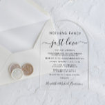 Invitaciones Acrílicas La recepción de la boda de Arco no tiene nada de f<br><div class="desc">Moda en forma de arco o invitación boda privada y recepción casual de boda clara invitación acrílica. "Nothing Fancy Just Love" se exhibe en una mezcla de letras simples y un guión elegante con toques. Personalice su invitación boda y la invitación a la recepción y agregue sus nombres en un...</div>