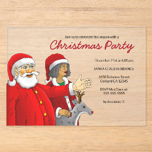 Invitaciones Acrílicas La Sra. Santa y la fiesta de Navidad de Santa