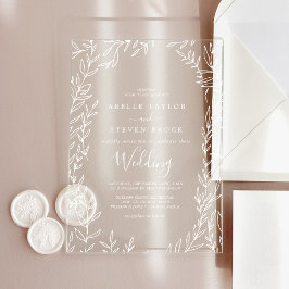 Invitaciones Acrílicas La vegetación blanca de la hoja mínima Boda elegan