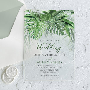 Invitaciones Acrílicas La vegetación tropical deja la boda acuarela de la