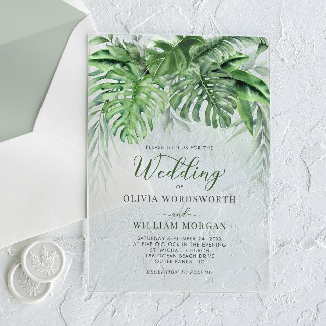 Invitaciones Acrílicas La vegetación tropical deja la boda acuarela de la (Subido por el creador)