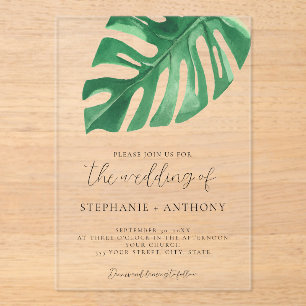 Invitaciones Acrílicas La vegetación tropical Monstera deja Boda de veran