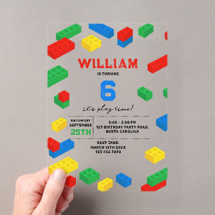 Invitaciones Acrílicas Ladrillos de Construcción de Colores Divertidos Cu
