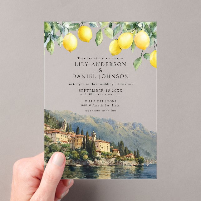 Invitaciones Acrílicas Lake Como Lemons Italian Wedding (Insitu (portátil))