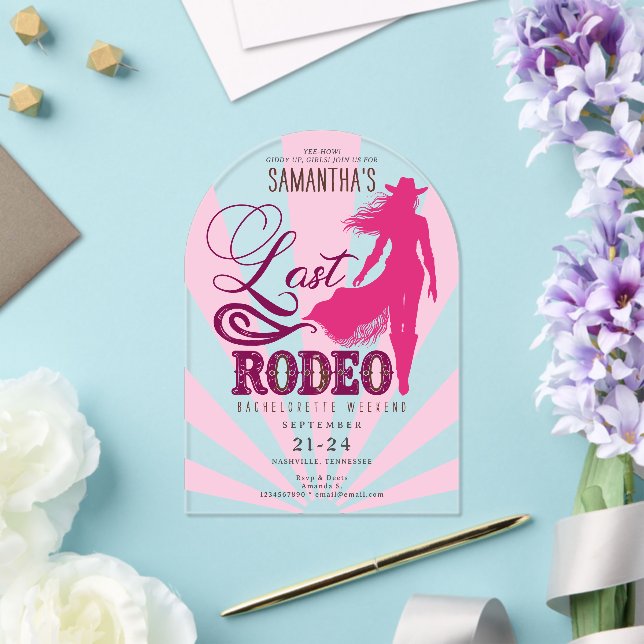 Invitaciones Acrílicas Last Rodeo Pink Cowgirl Nash Bash Bachelorette (Insitu (Boda))