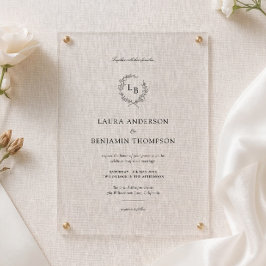 Invitaciones Acrílicas Laurel Wreath Wedding Crest Minimalist