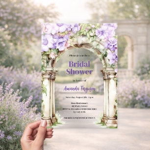 Invitaciones Acrílicas Lavanda arco floral rosa transparente Ducha de nov