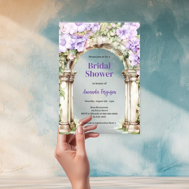 Invitaciones Acrílicas Lavanda arco floral rosa transparente Ducha de nov (Subido por el creador)