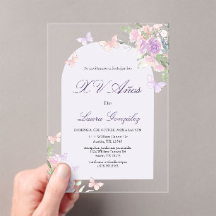 Invitaciones Acrílicas Lavanda con mariposas Quinceanera Acry