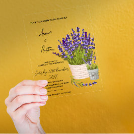 Invitaciones Acrílicas Lavanda de color de agua suave en un Boda de cesta