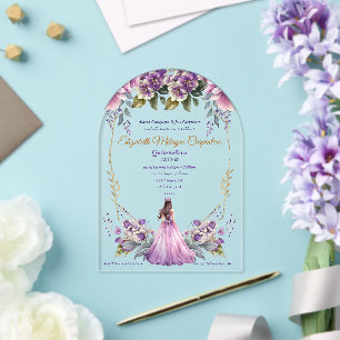 Invitaciones Acrílicas Lavanda Lila Floral Quinceañera