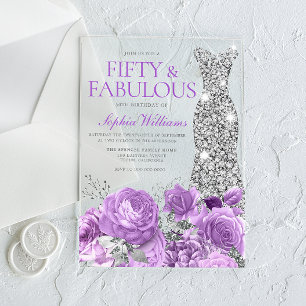 Invitaciones Acrílicas Lavanda morada y fiesta de cumpleaños número 50