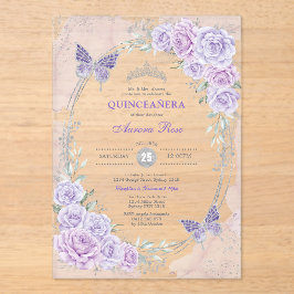 Invitaciones Acrílicas Lavanda Plata Quinceañera Mis Quince 15 Años