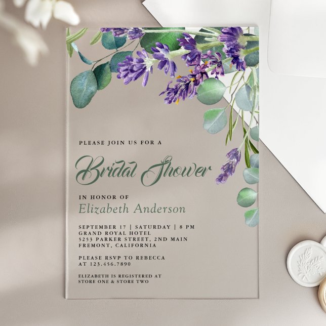 Invitaciones Acrílicas Lavender and Eucalyptus White Marble Bridal Shower (Subido por el creador)