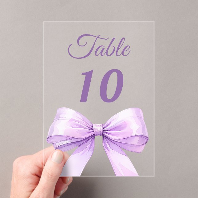 Invitaciones Acrílicas Lavender bow acrylic table number sign (Insitu (portátil))