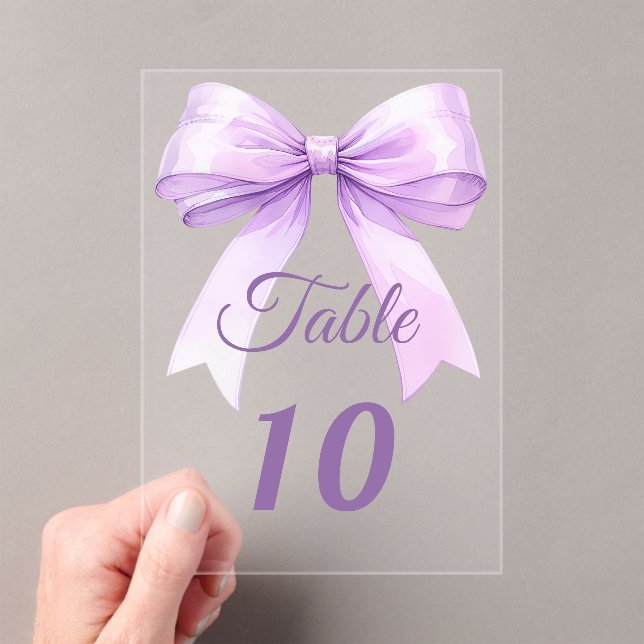 Invitaciones Acrílicas Lavender bow acrylic table number sign (Insitu (portátil))