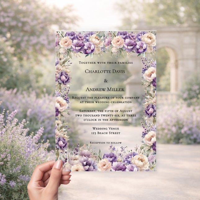 Invitaciones Acrílicas Lavender champagne cream floral luxury wedding (Subido por el creador)