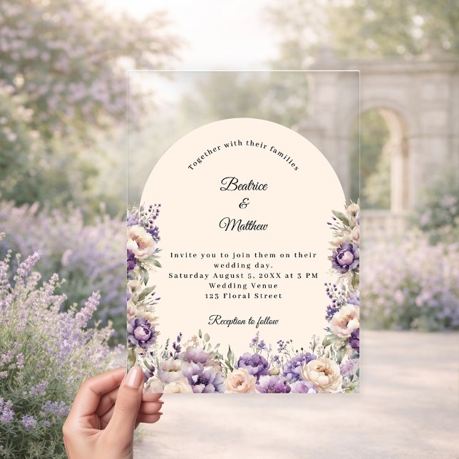 Invitaciones Acrílicas Lavender champagne cream floral luxury wedding (Subido por el creador)