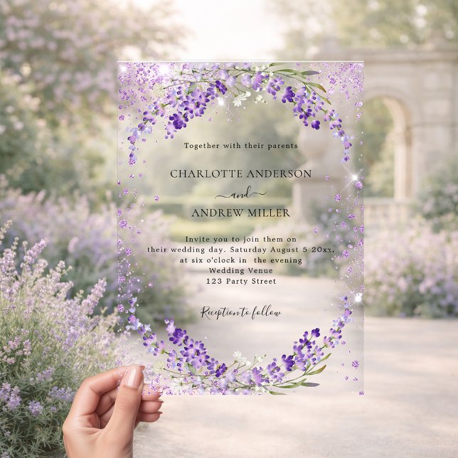 Invitaciones Acrílicas Lavender eucalipto destella boda nocturno (Subido por el creador)