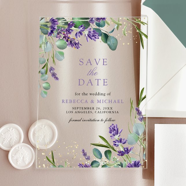 Invitaciones Acrílicas Lavender Eucalyptus Wedding Save the Date (Subido por el creador)