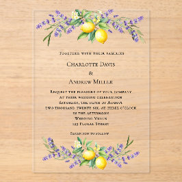 Invitaciones Acrílicas Lavender florals lemons luxury clear wedding 