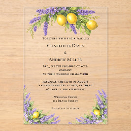 Invitaciones Acrílicas Lavender florals lemons luxury clear wedding 