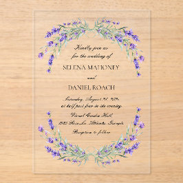 Invitaciones Acrílicas Lavender Florals Violet Boda