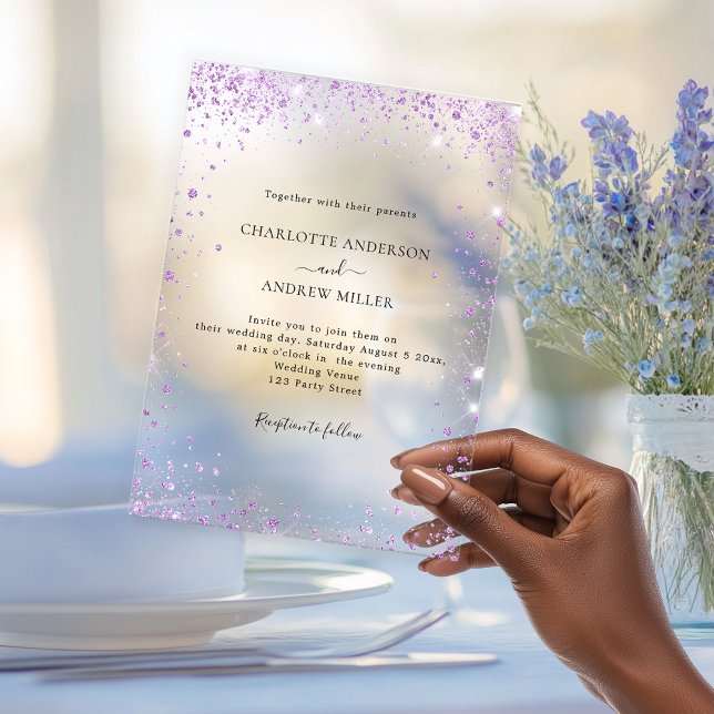 Invitaciones Acrílicas Lavender glitter evening clear wedding  (Subido por el creador)