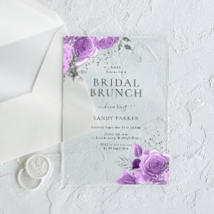 Invitaciones Acrílicas Lavender Morado y Plata Bridal Shower Brunch