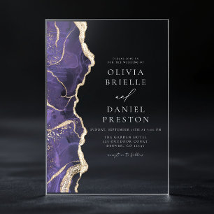 Invitaciones Acrílicas Lavender Purple Gold Agate Boda elegante y moderno