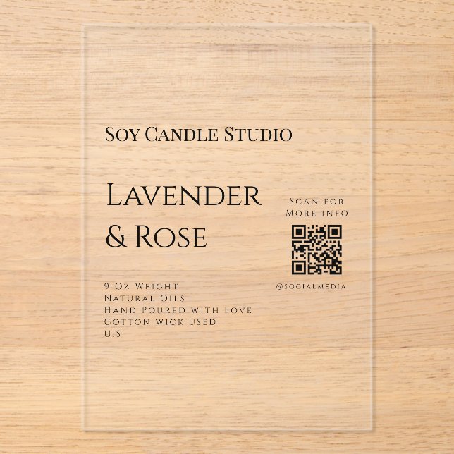 Invitaciones Acrílicas Lavender rosa soja negocios de velas añadir código (Anverso)