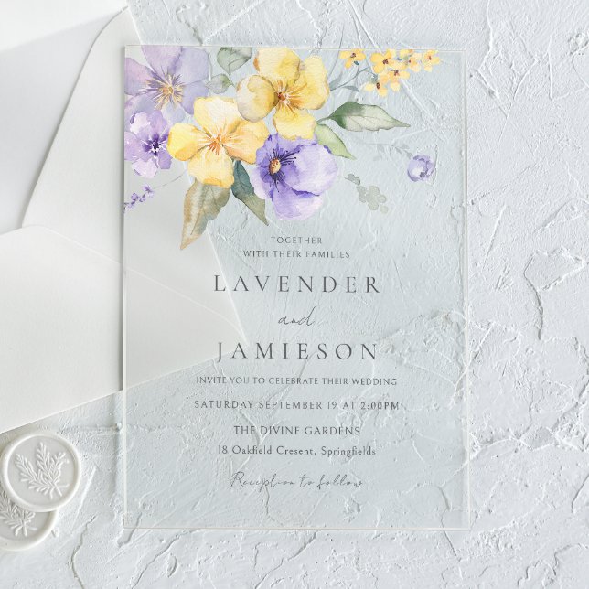 Invitaciones Acrílicas Lavender y Sunshine Boda de verano floral (Subido por el creador)