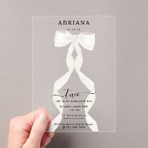 Invitaciones Acrílicas Lazo blanco elegante de acuarela Cumpleaños formal