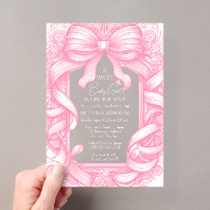 Invitaciones Acrílicas Lazo de cinta de coqueta rosa Toile de Jouy Baby S
