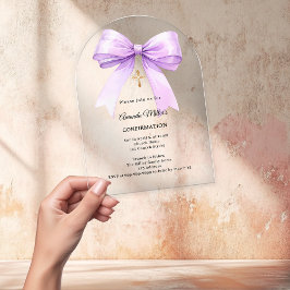 Invitaciones Acrílicas Lazo de lavanda crema arco de Confirmación niña